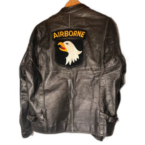 Mens Black Leather Motorcycle‎ Jacket 101st Airborne Patch